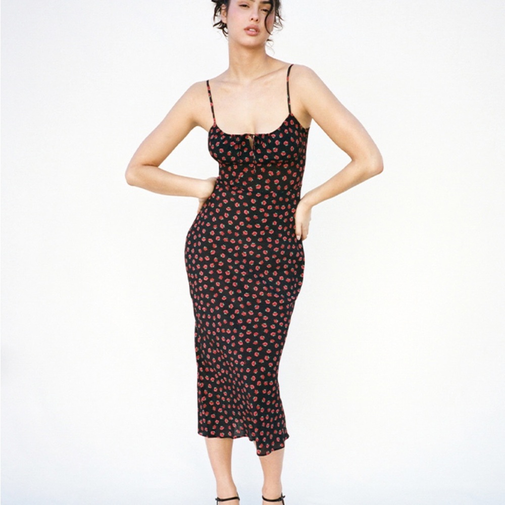 Realisation Par Alba Midi Dress with Red Floral Print - Picture 2 of 4